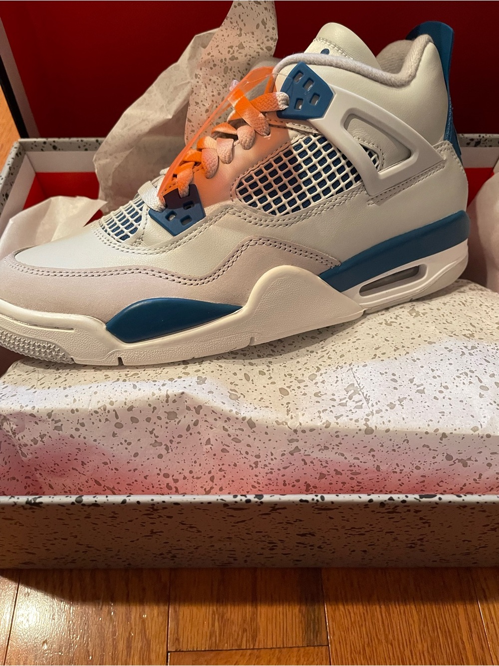 Jordan Kids White Sneakers with Blue and Orange Accents